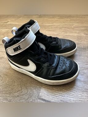 Nike Kids Black and White Court Borough Mid-Top Sneakers with Strap